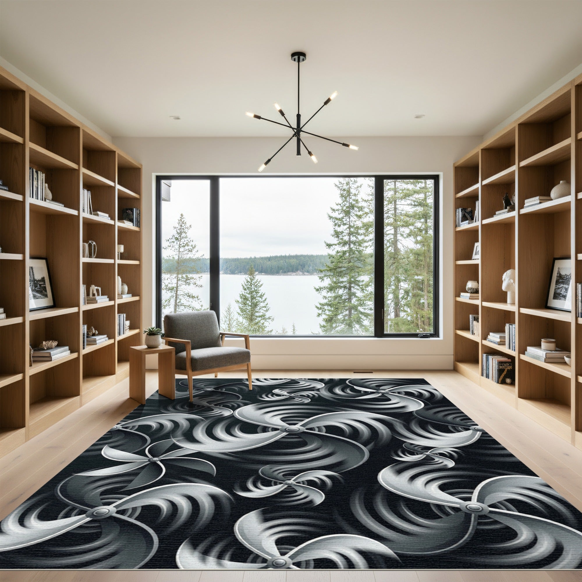 Dynamic Silver Propeller Vortex Rug