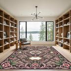 Elegant Pink Peony Scrollwork Frame Rug