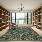 Antique Green Gold Acanthus Leaves Frame Rug