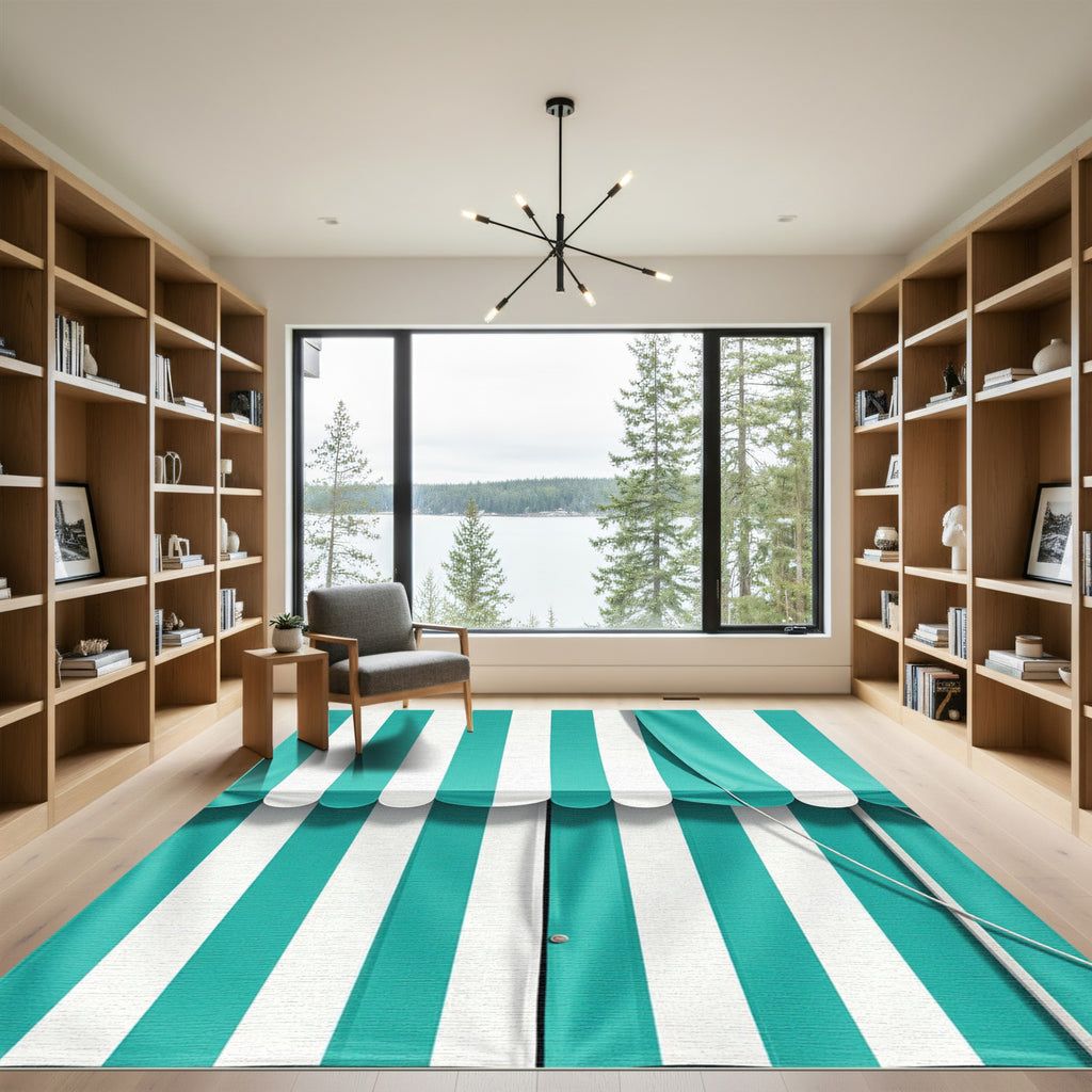 Teal And White Stripe Vertical Rug