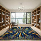 Art Deco Gold and Sapphire Radiant Rug