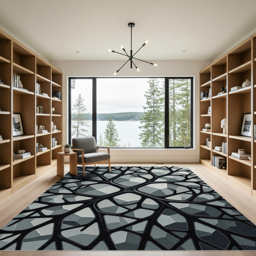 Modern Monochrome Geometric Neural Grid Rug