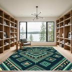 Teal Yellow Abstract Geometric Diamond Rug