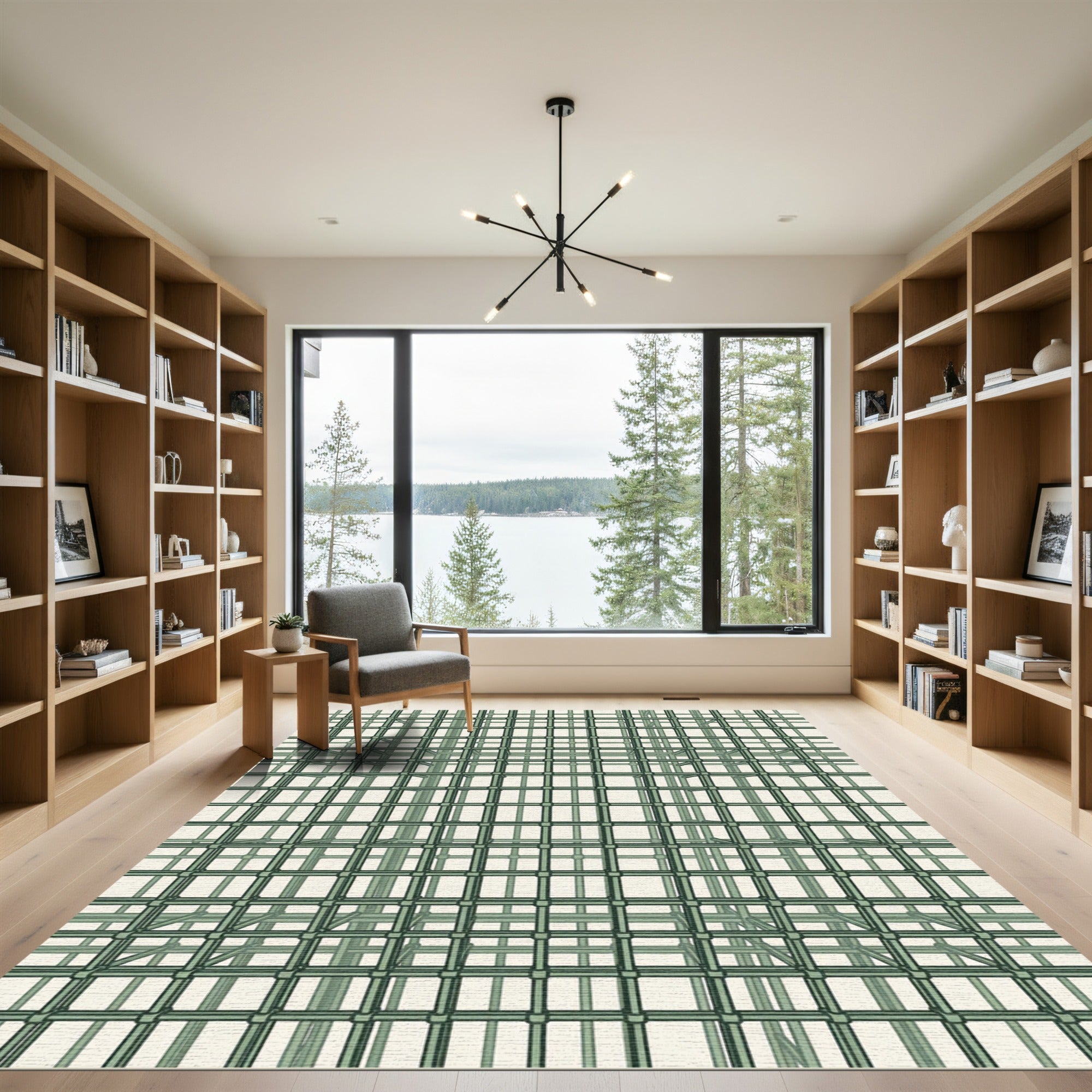 Green Geometric Cubic Structure Rug