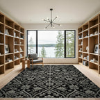 Ornate Black Floral Lattice Relief Rug