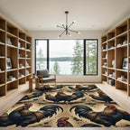 Rustic Farmhouse Rooster Earth Tone Area Rug