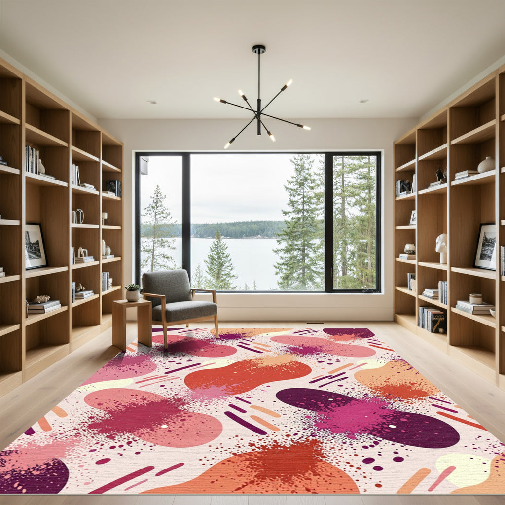 Crimson Pink Splatter Amoeba Movement Rug