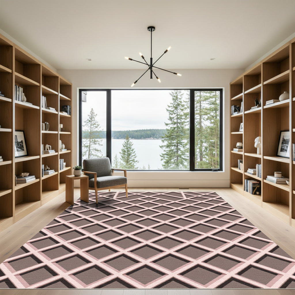 Blush Pink Minimalist Geometric Lattice Rug