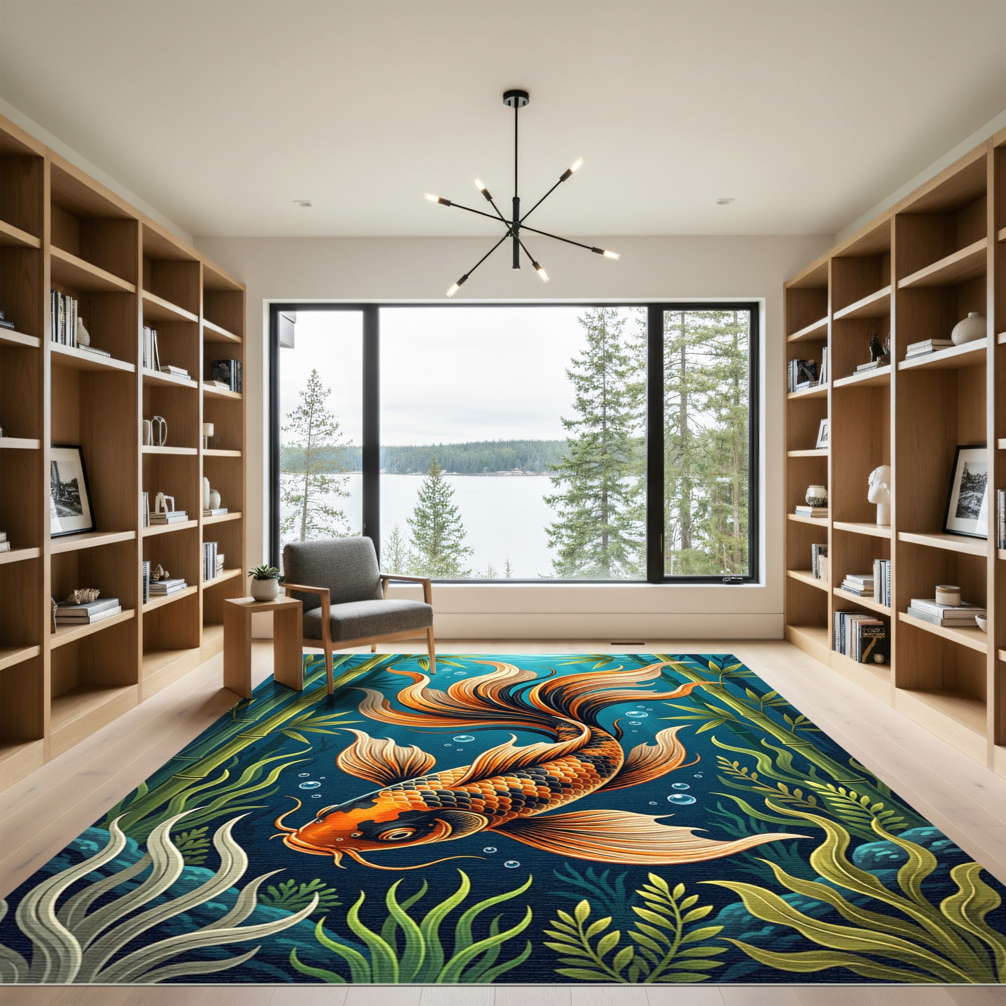 Radiant Orange Koi Bamboo Forest Rug