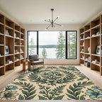 Sage Botanical Bloom Wreath Tapestry Rug