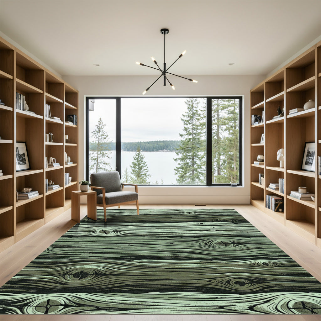 Rustic Sage Green Wood Grain Rug