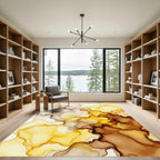 Golden Ochre Flowing Alcohol Ink Abstract Rug
