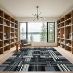 Monochrome Woven Plaid Stripe Combination Rug