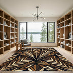Earthy Brown Feathered Fan Arrangement Rug