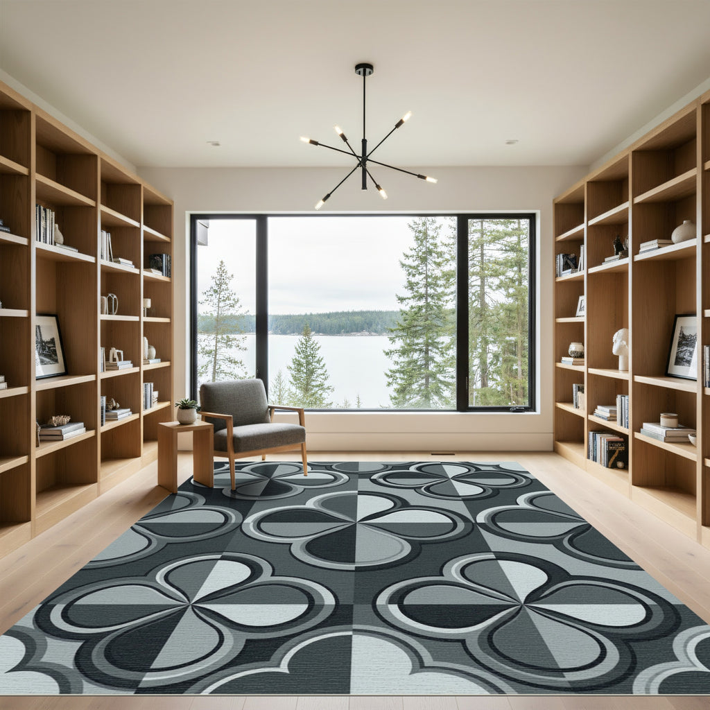 Sophisticated Slate Gray Clover Geometric Rug