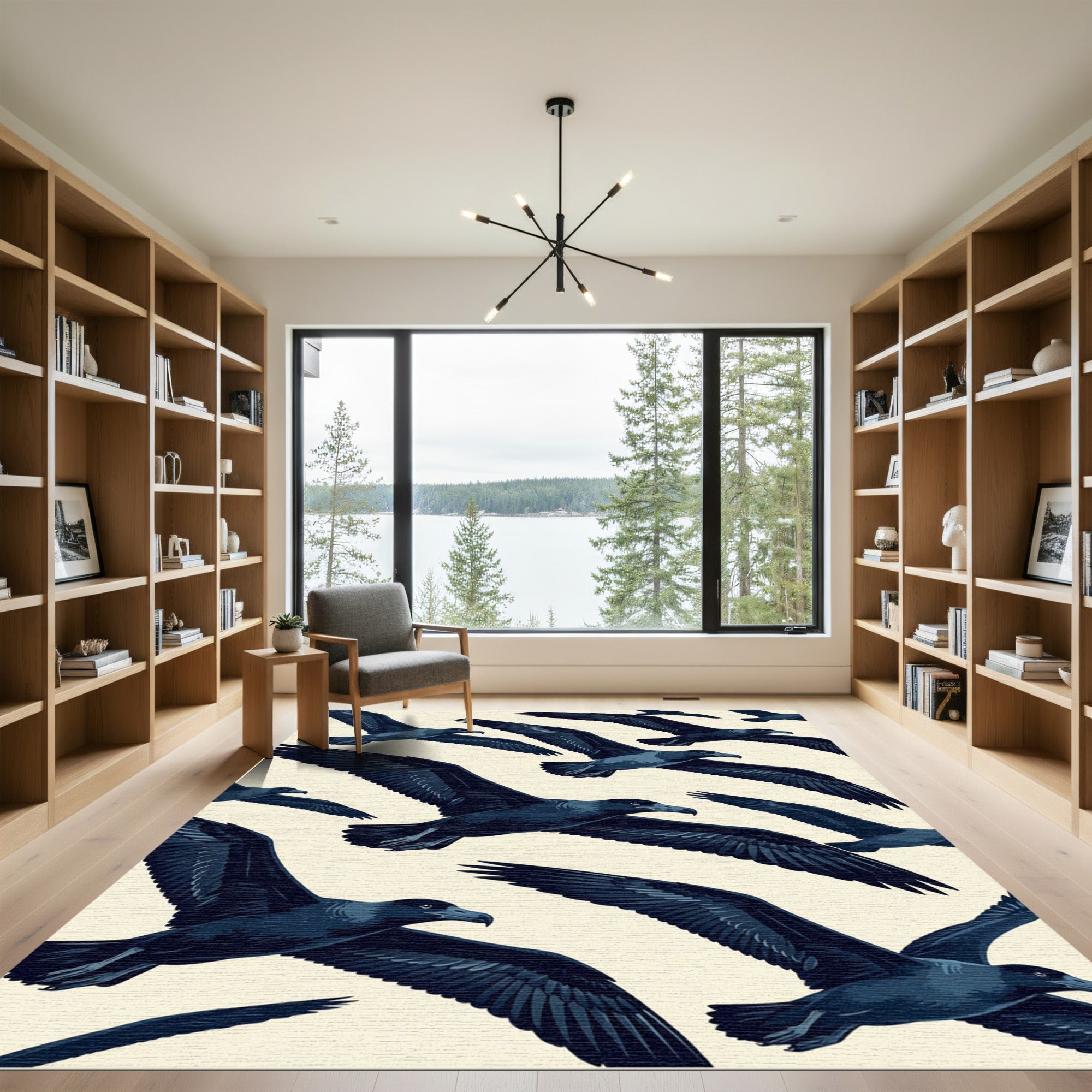 Soaring Midnight Birds in Flight Rug