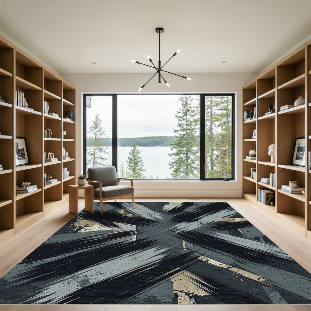 Abstract Charcoal Grey Brushstroke Accent Rug