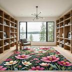 Whimsical Pink Cosmos Flower Field Rug