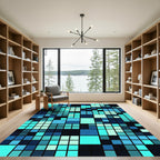 Modern Teal Pixelated Mosaic Grid Rug
