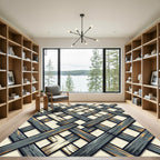 Woven Slate and Cream Lattice Grid Rug
