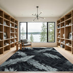 Monochrome Abstract Brushstroke Charcoal Woven Texture Rug