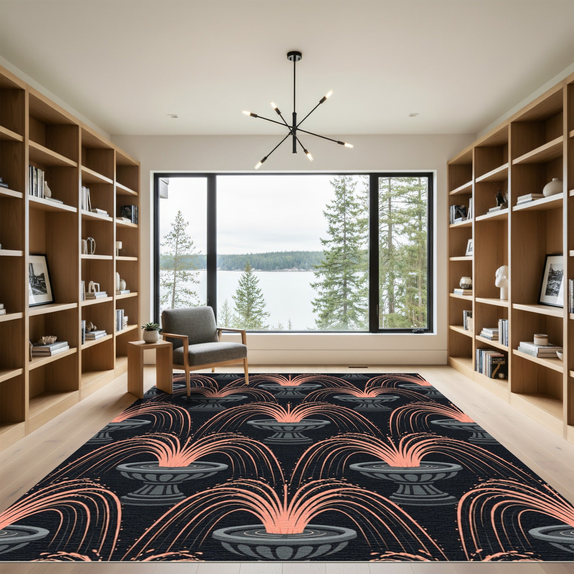 Elegant Peach Fountain Cascade Art Rug