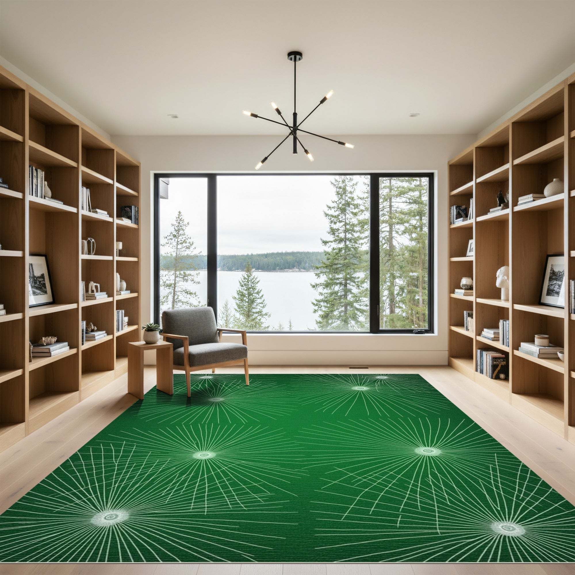 Green White Burst Starburst Scatter Rug