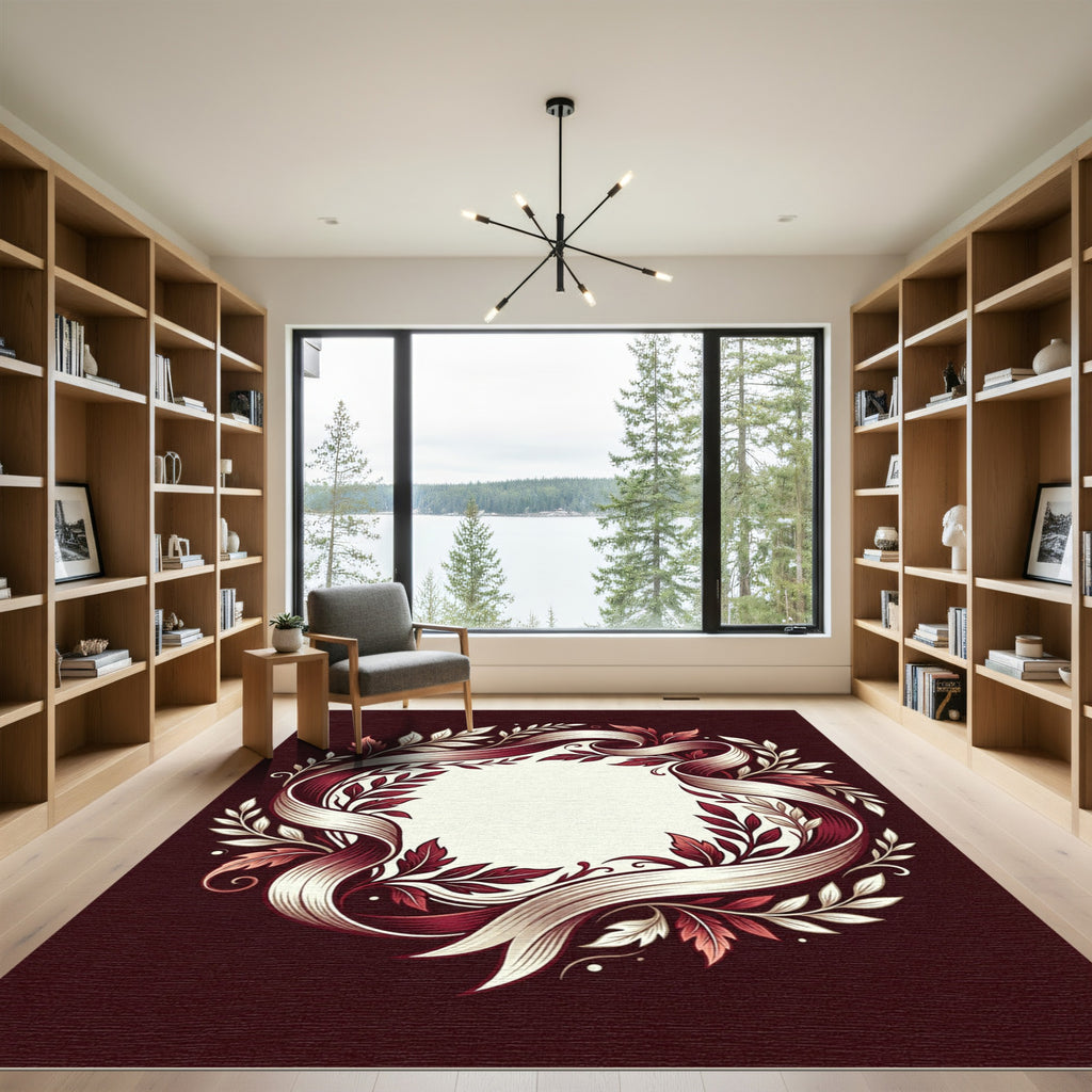 Crimson Ribbon Laurel Wreath Rug