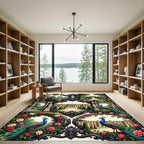 Ornate Peacock Rose Garden Scene Rug