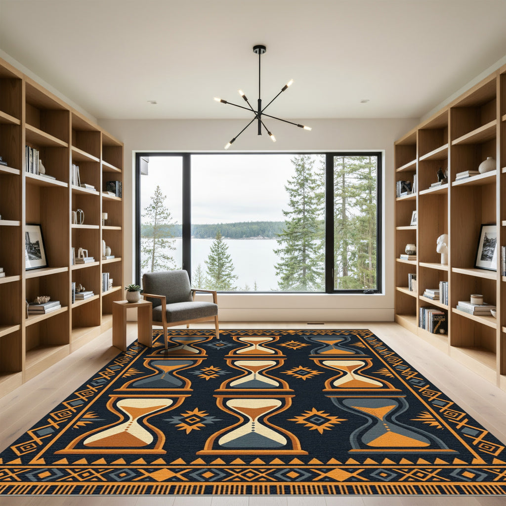 Hourglass Geometric Gold and Navy Decor Rug