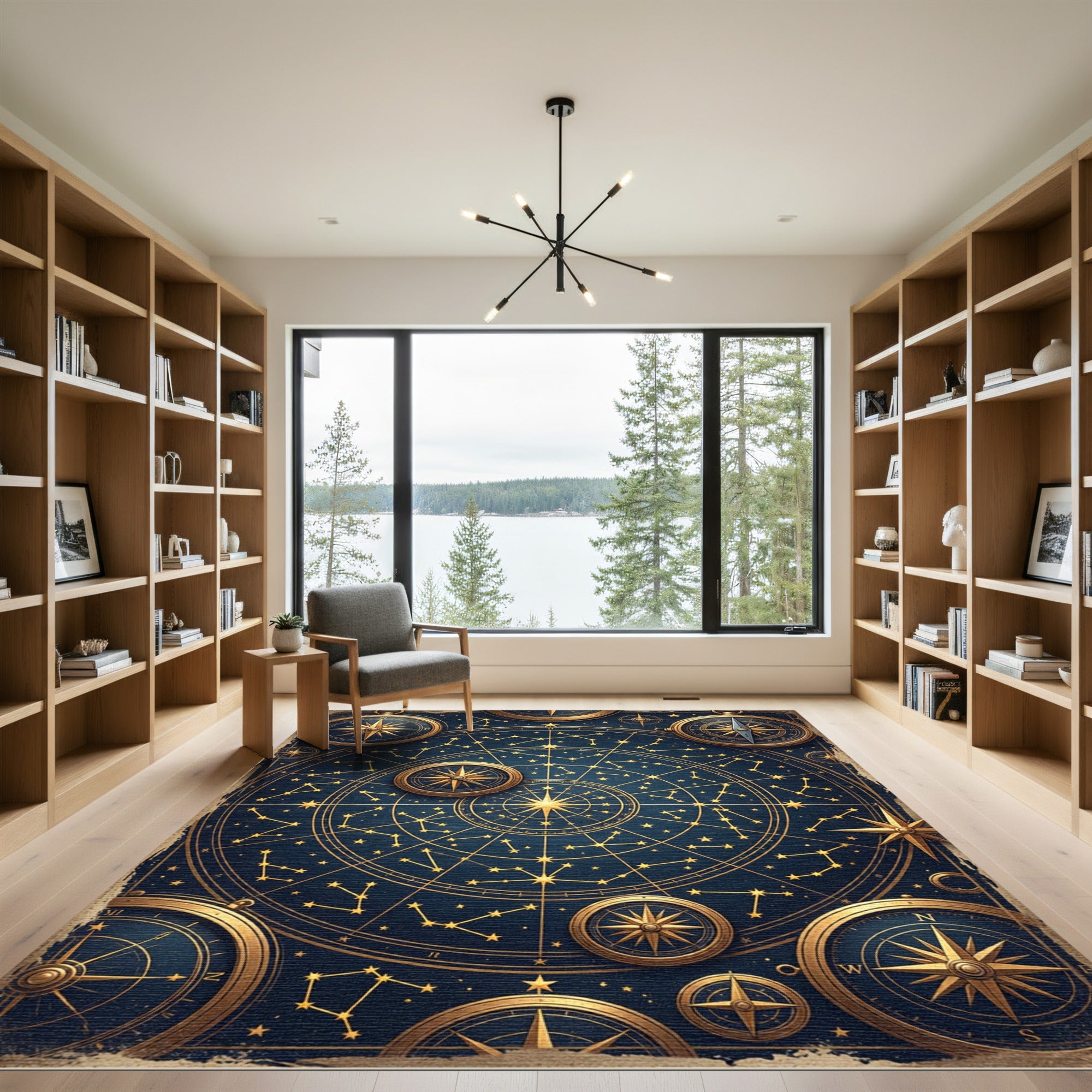 Celestial Gold Constellation and Compass Map Rug