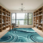Modern Teal Rippled Water Wave Rug