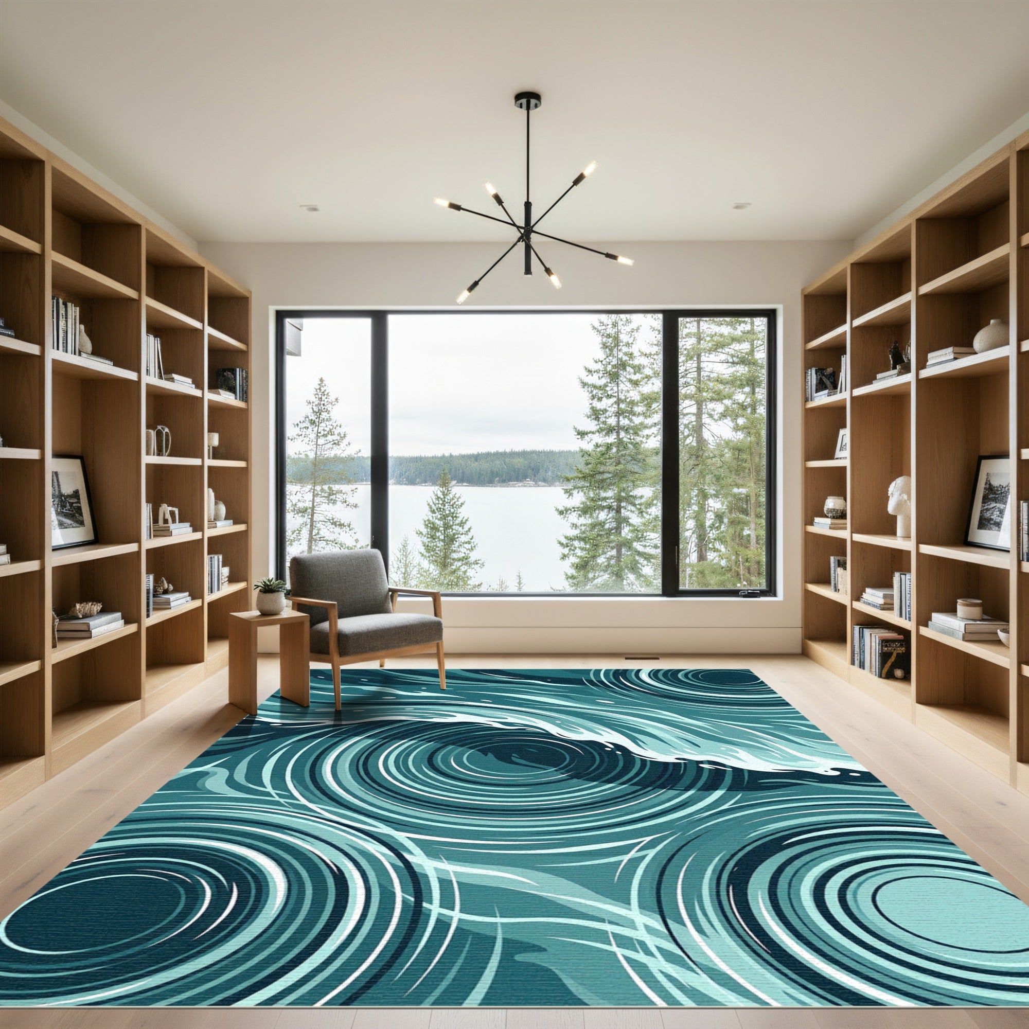 Modern Teal Rippled Water Wave Rug
