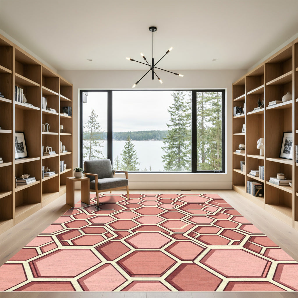 Geometric Hexagon Soft Rose Blush Tile Rug