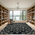 Elegant Charcoal Floral Medallion Rug