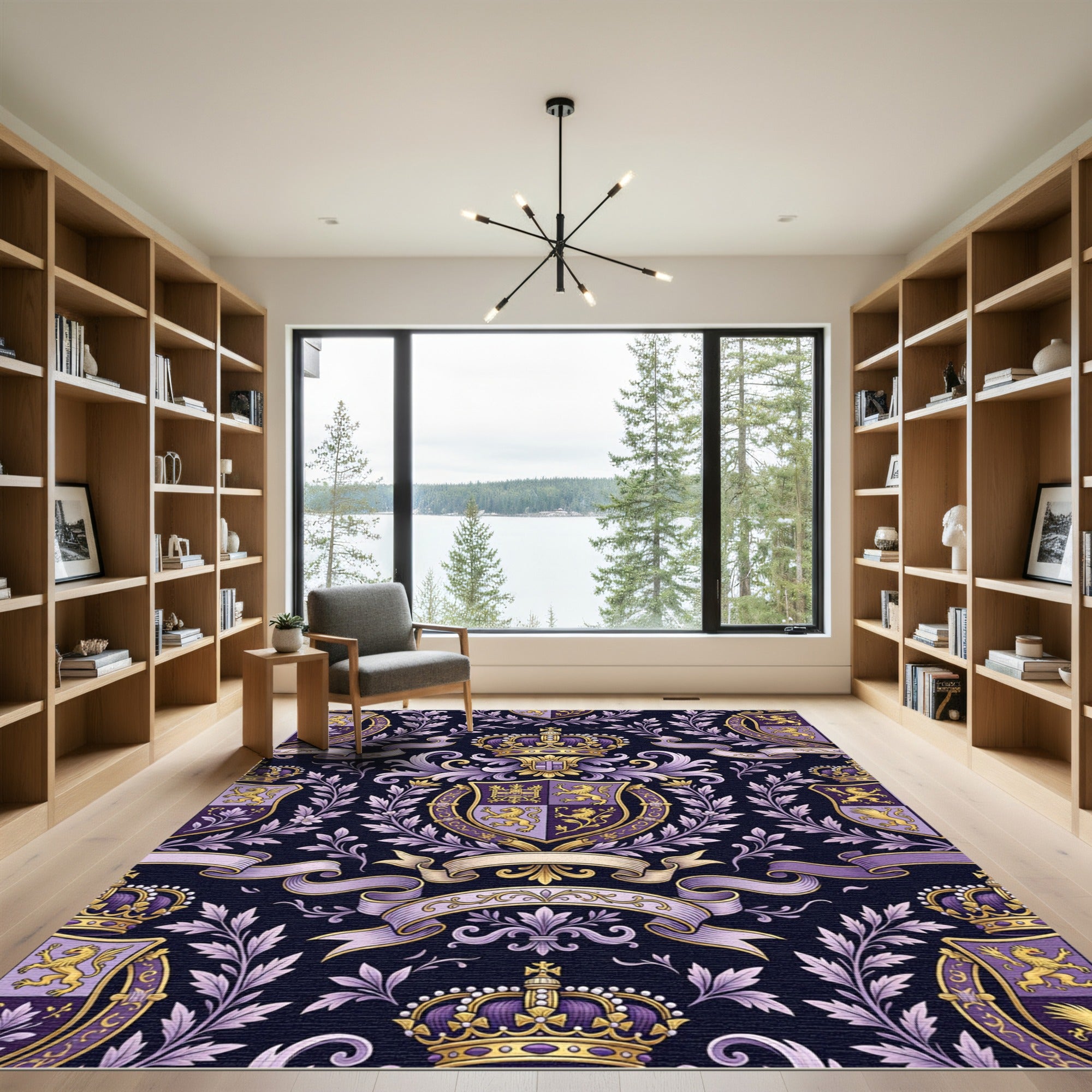 Regal Purple Gold Laurel Crown Crest Rug