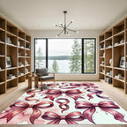 Watercolor Pink Ribbon Bow Composition Rug