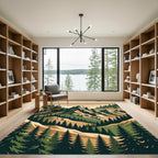 Stark Alpine Peaks Evergreen Forest Landscape Rug