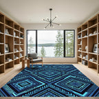Electric Blue Geometric Diamond Mosaic Rug