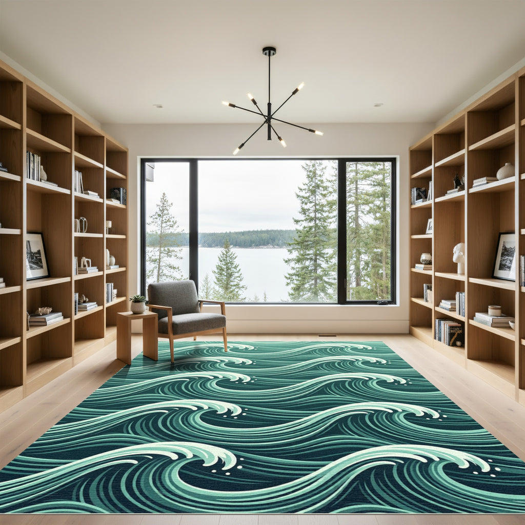 Ethereal Teal Ocean Wave Sea Ripples Rug