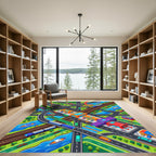 Vibrant Isometric City Transit Urban Map Rug