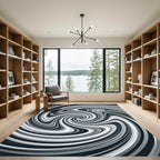Monochrome Abstract Spiral Swirl Art Rug