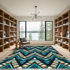 Vibrant Teal Geometric Aztec Staircase Rug