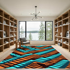 Geometric Turquoise and Orange Step Illusion Rug