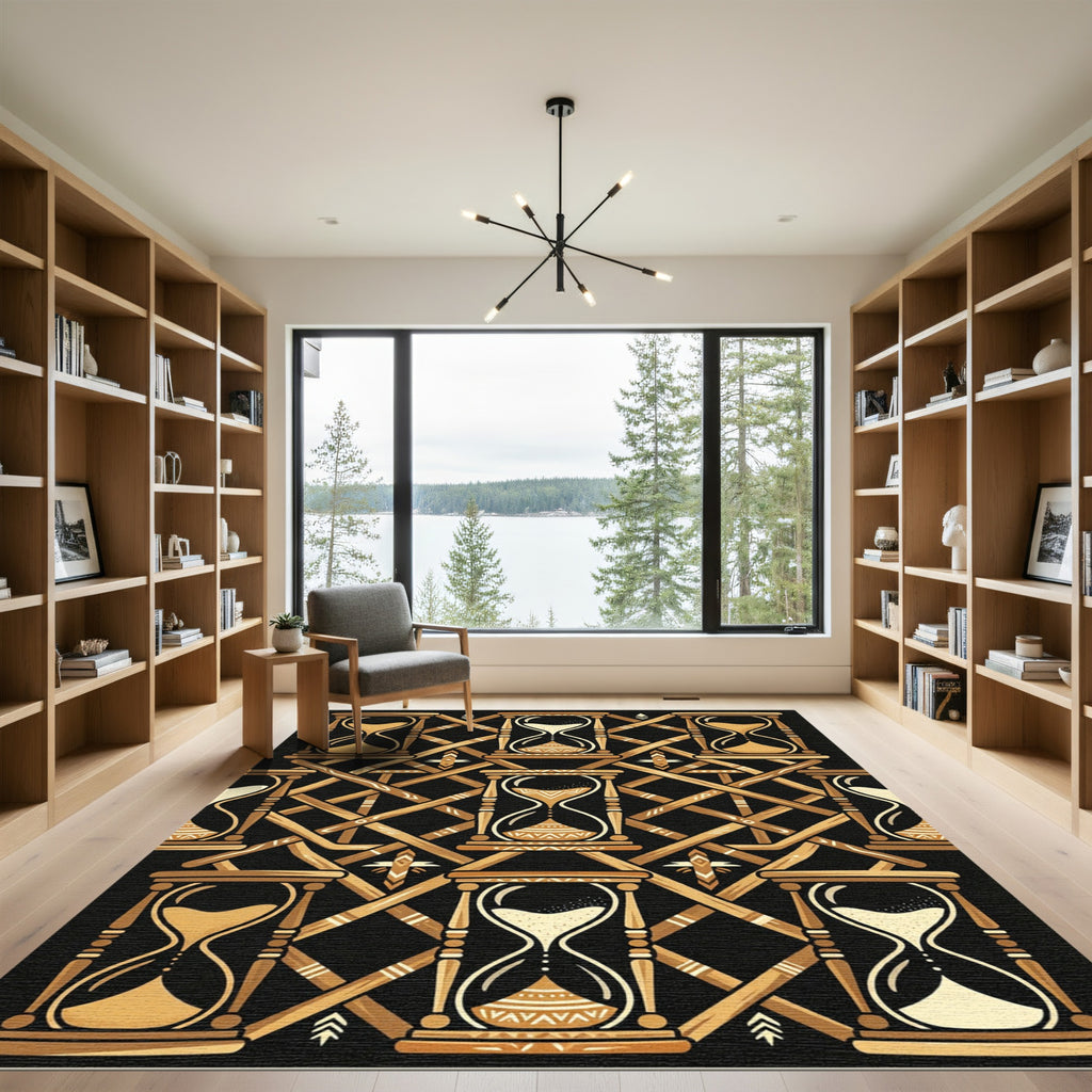 Golden Hourglass Geometric Lattice Art Rug