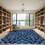 Deep Blue Floral Damask Rich Rug