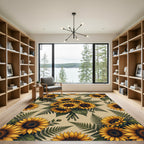 Golden Sunflower and Fern Bouquet Rug