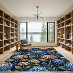 Navy Blue Botanical Hydrangea Bloom Rug