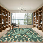 Sage Green Botanical Fern Forest Rug