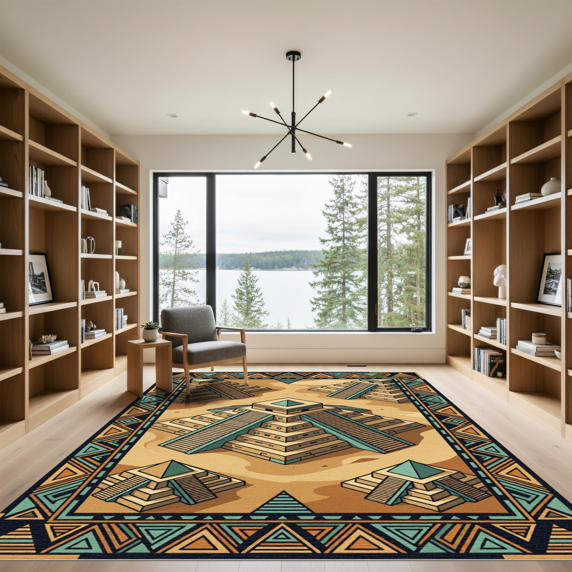 Aztec Gold Pyramids Earth Tone Geometric Rug
